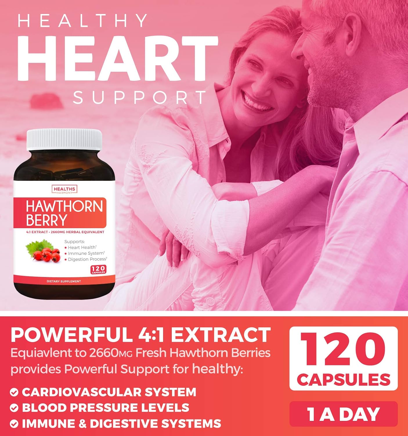 Hawthorn Berry 4:1 Extract (120 Capsules) Supports Healthy Blood Pressure, Circulation, Heart Health & Immune System - Powerful Antioxidant Hawthorne Supplement: Health & Personal Care