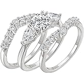 Wuziwen Wedding Ring Set for Women 3Pcs Engagement Rings CZ 925 Sterling Silver