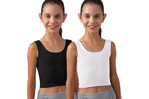MCEDAR Girls Tank Tops Double Lined Ribbed Knit Crop Tops 2 Pack Basic Sleeveless Athletic Round Neck Dance Top