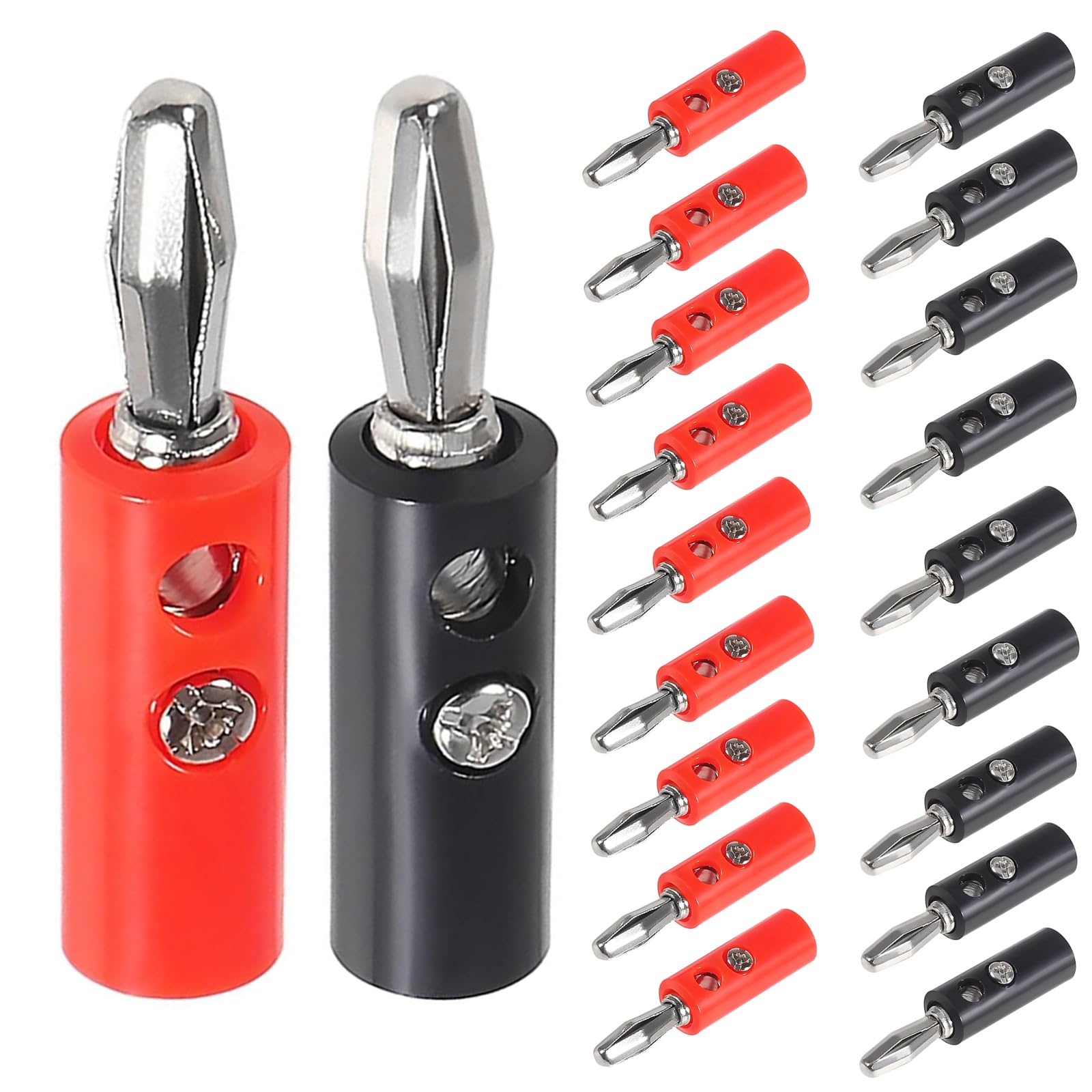 Oiyagai 20Pcs 4mm Audio Speaker Wire Cable Screw Banana Plug Connector Adapter Red Black