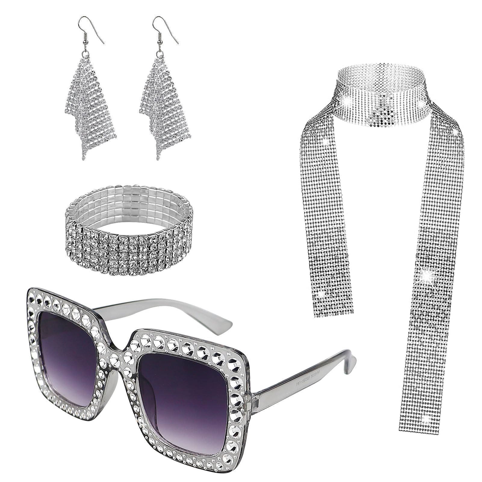 REBECASKYENS 4 PCS Disco Masquerade Suits For Women Retro 70s 80s Theme Party Hippie Outfits