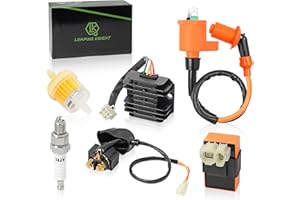 LK LEAPING KNIGHT GY6 150cc Ignition Coil Kit with Voltage Regulator Rectifier 6 Pin AC CDI Box Solenoid Relay & Spark Plug for 150cc 125cc 50cc ATV Quad Dongfang Go Kart Moped Scooter High Performance Parts of 6