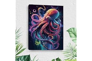 Watercolor Octopus Canvas Wall Art, Graffiti Ocean Animal Framed Art Paintings Wall Decor, Octopus Decor Picture Prints for K