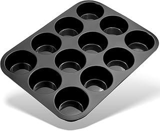 Belmalia Muffinblech aus Silikon für 12 Muffins, antihaftbeschichtet, Cupcakes, Brownies, Kuchen, Pudding, Muffinform Schwarz
