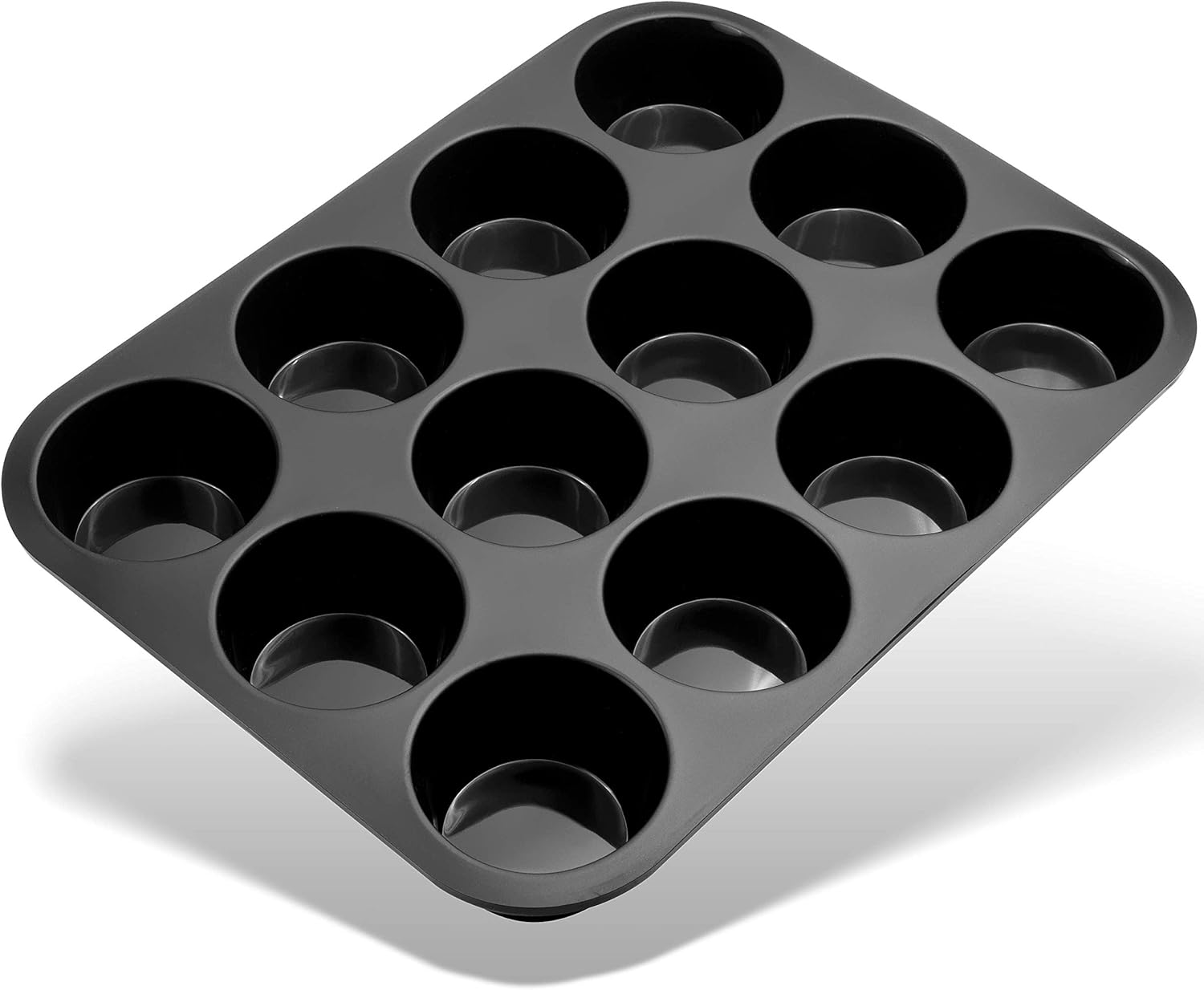 Belmalia Muffinblech aus Silikon für 12 Muffins, antihaftbeschichtet, Cupcakes, Brownies, Kuchen, Pudding, Muffinform Schwarz