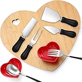 Maxcheck 9 Pcs Valentine Heart Shaped Charcuterie Board and Serving Set Including Bamboo Cutting Board Heart Ceramic Bowls Dishes 4 Pcs Cheese Knives and Spoon Fork for Wedding Party(Red, Black)