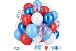 SOWIDE Red Blue White Balloon Set, 35pcs 12 Inchs Red White Blue Balloons, Blue and Red Party Balloons for Boys Kids Birthday Shower Graduation Party Decorations