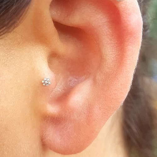 Amazon Com Tragus Earring Sterling Silver Indian Flower Screw