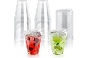 Lilymicky [50 PACK] 12oz Clear Plastic Cups With Strawless Sip Lids, Disposable Plastic Cups With Sip Through Lids for Ice Coffee, Smoothie, Slurpee, or Any Cold Drinks
