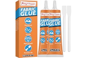 NAYRMAER Fabric Glue, 2 x 3.72OZ Mighty Mend it Fabric Glue, Clothing Glue Permanent Washable, Glue for All Fabrics, Cotton, Flannel, Denim, Leather, Polyester, Doll Repair, 24 Hours Dry and Waterproof