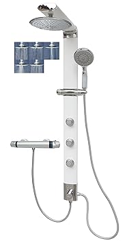 Duschset mit Regendusche & fünf Strahlarten Thermostat Duschsystem Duschpaneele Duschsäule Armatur Massagejets Wand und Eckmo