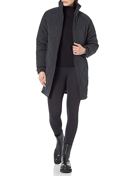 AMAZON ESSENTIALS WOMEN’S RELAXED-FIT RECYCLED POLYESTER MID LENGTH PUFFER COAT (AVAILABLE IN PLUS SIZE) (PREVIOUSLY AMAZON AWARE), BLACK, X-LARGE