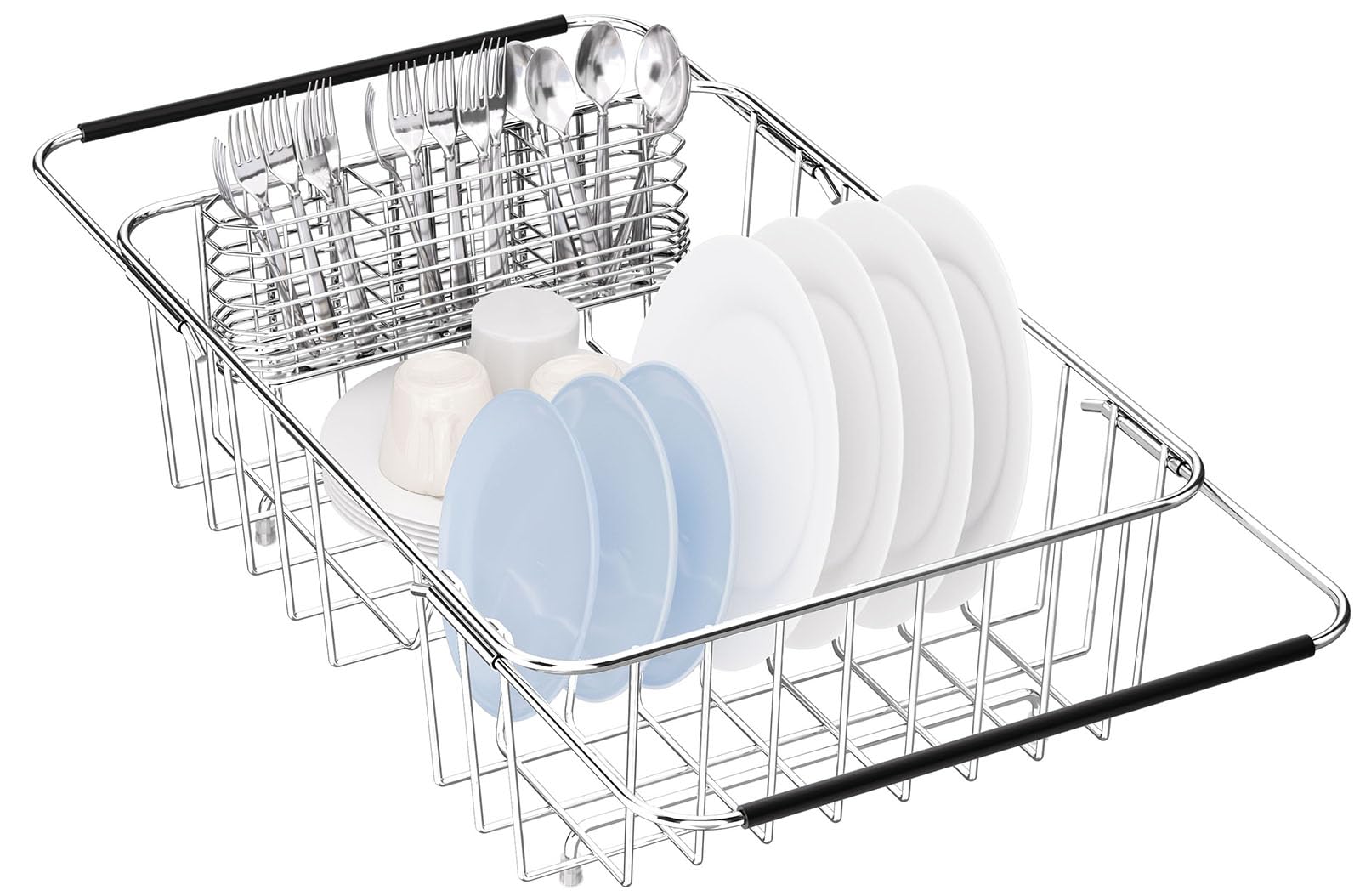 Photo 1 of YZPGBT Large Dish Drying Rack in Sink Expandable, Adjustable 304 Stainless Steel Metal Dish Drainer Rack Organizer with Stainless Steel Utensil Holder Over Inside Sink Counter, Rustproof