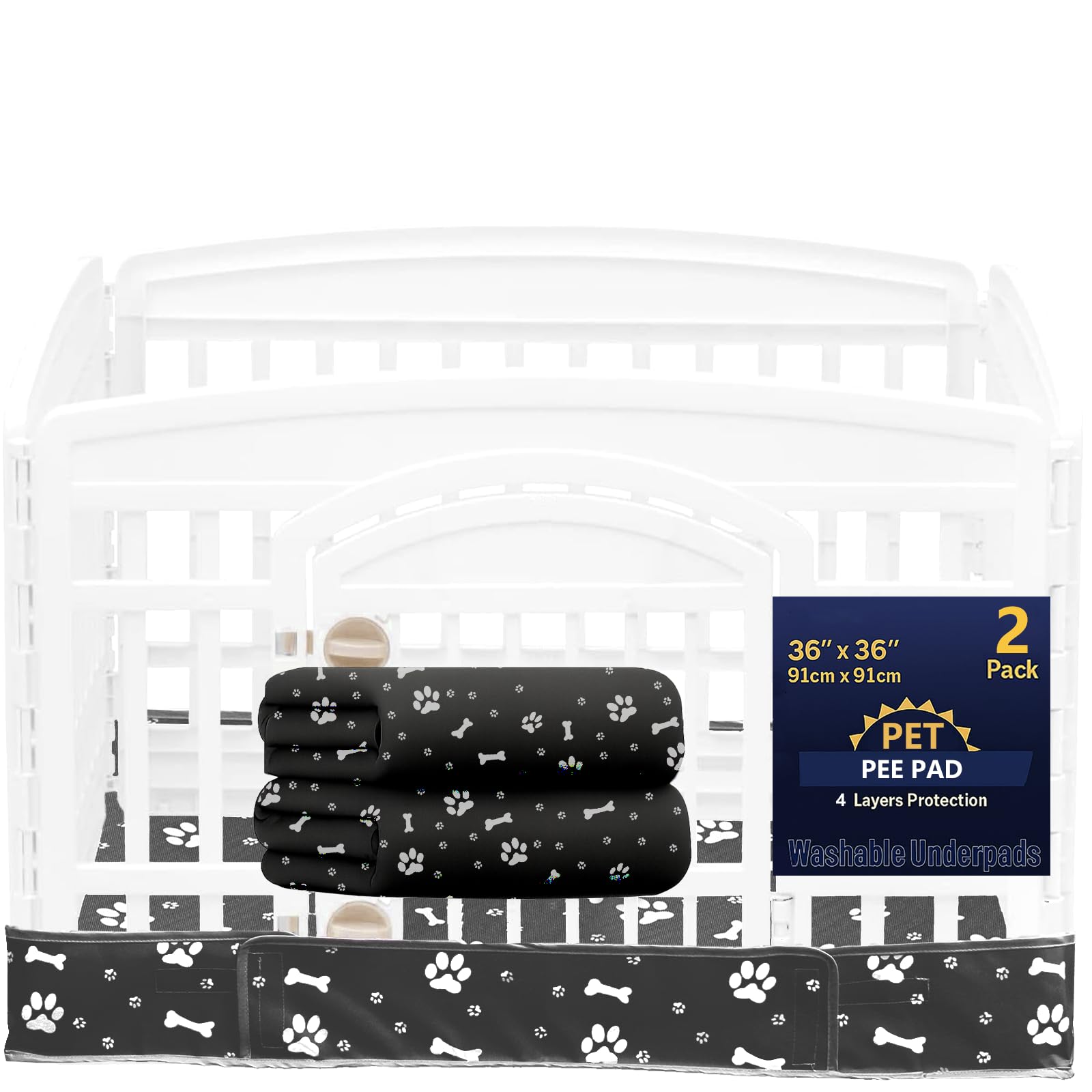 Photo 1 of 2 Pack Dog Playpen Bottom Pad Fits for 36 Inch 4 Panels Exercise Pet Playpen, Dog Crate Pad Puppy, Hoop and Loop Design (Note: Playpen Not Included). (Black)