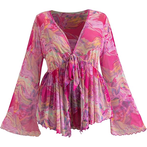 Amazon.com: GORGLITTER Women's Plus Size Mesh Bell Sleeve