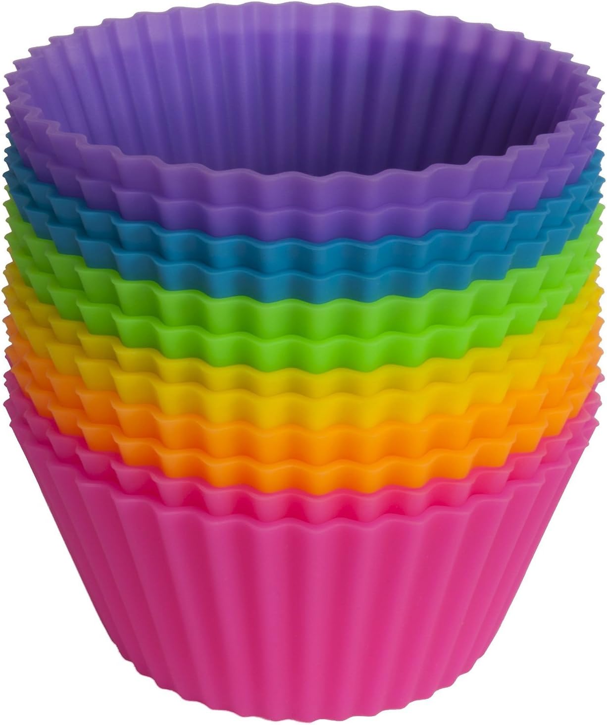 12 Pack Reusable Silicone Cake Molds Baking Molds Muffin Cups, Nonstick & Heat Resistant Baking Cups, Cupcake Baking Liners, Cupcake Holders, 12 Vibrant Muffin Molds, Round