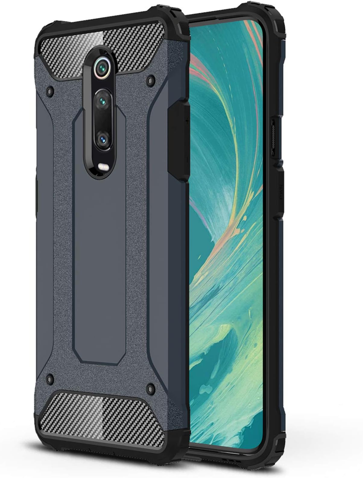 XunEda Xiaomi Mi 9T,Xiaomi Mi 9T Pro Case, Dual Layer Armor Case Hard Plastic + Soft Silicone Bumper Protective Cover Skin + Screen Protector for Xiaomi Mi 9T,Xiaomi Mi 9T Pro Smartphone (Navy)