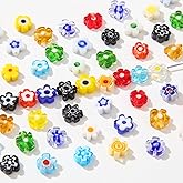 BERMRO 58pcs Handmade Millefiori Lampwork Glass Beads Daisy Flower Beads Handmade Glass Flower Beads for Necklace Bracelet Key Chains Jewelry DIY Craft Making (Mix Color)