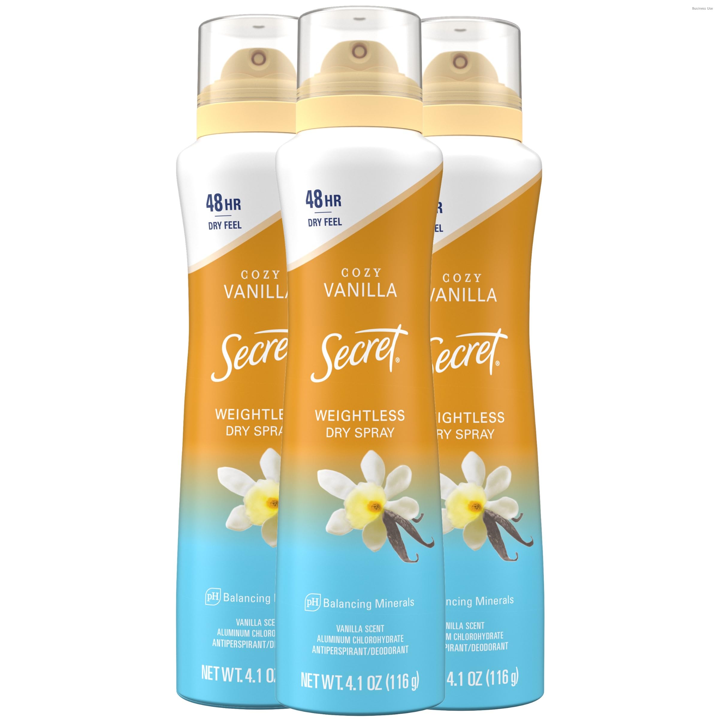 Secret Dry Spray Antiperspirant Deodorant for Women, 48hr Weightless Sweat & Odor Protection, Gentle on Skin, Cozy Vanilla Scent, 4.1 oz (Pack of 3)