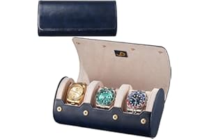 JP CAPITAL JP Leather Watch Roll - Luxury Watch Travel Case For 3 Watches, Watch Roll Travel Case with Plush Velvet/Suede Interior, Leather Watch Case, Watch Holder - Blue with Ivory Interior