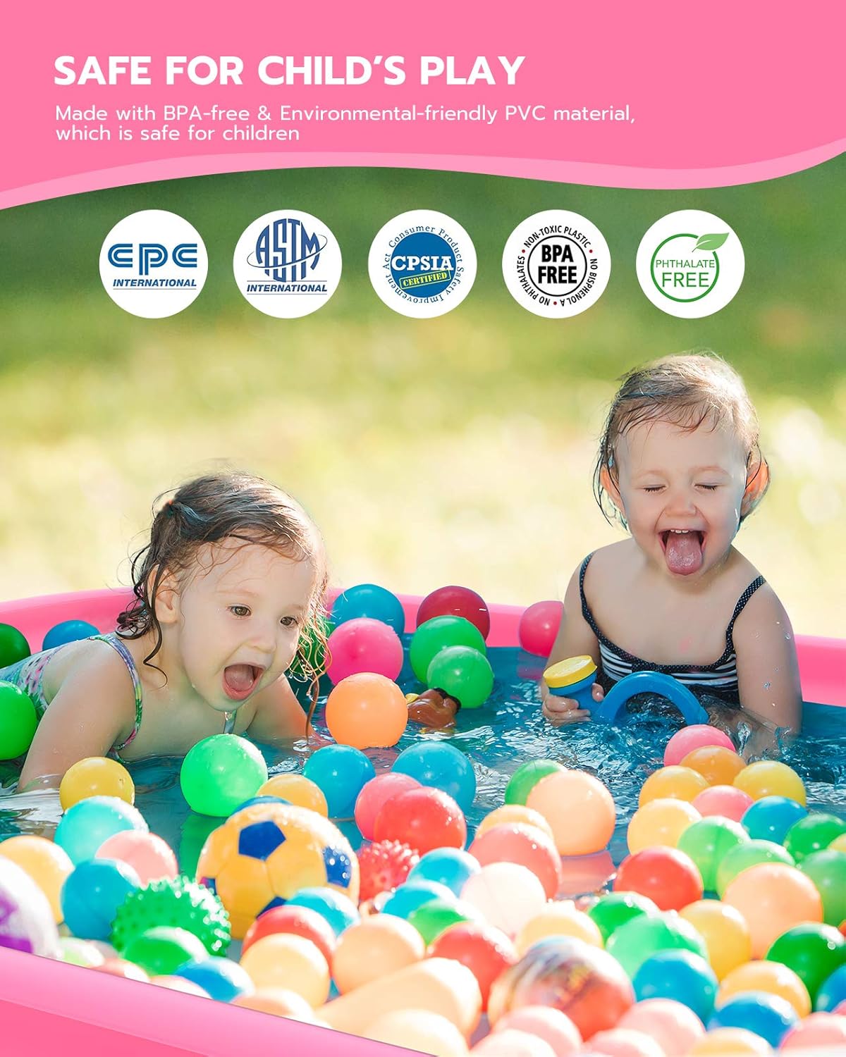 QPAU 3-in-1 Inflatable Sprinkler Pool, 2021 New Mermaid Design Splash Pad Kiddie Pool for Kids Toddler, Outdoor Water Toys for Babies Boys Girls, 65”x 40” (Pink Mermaid): Kitchen & Dining