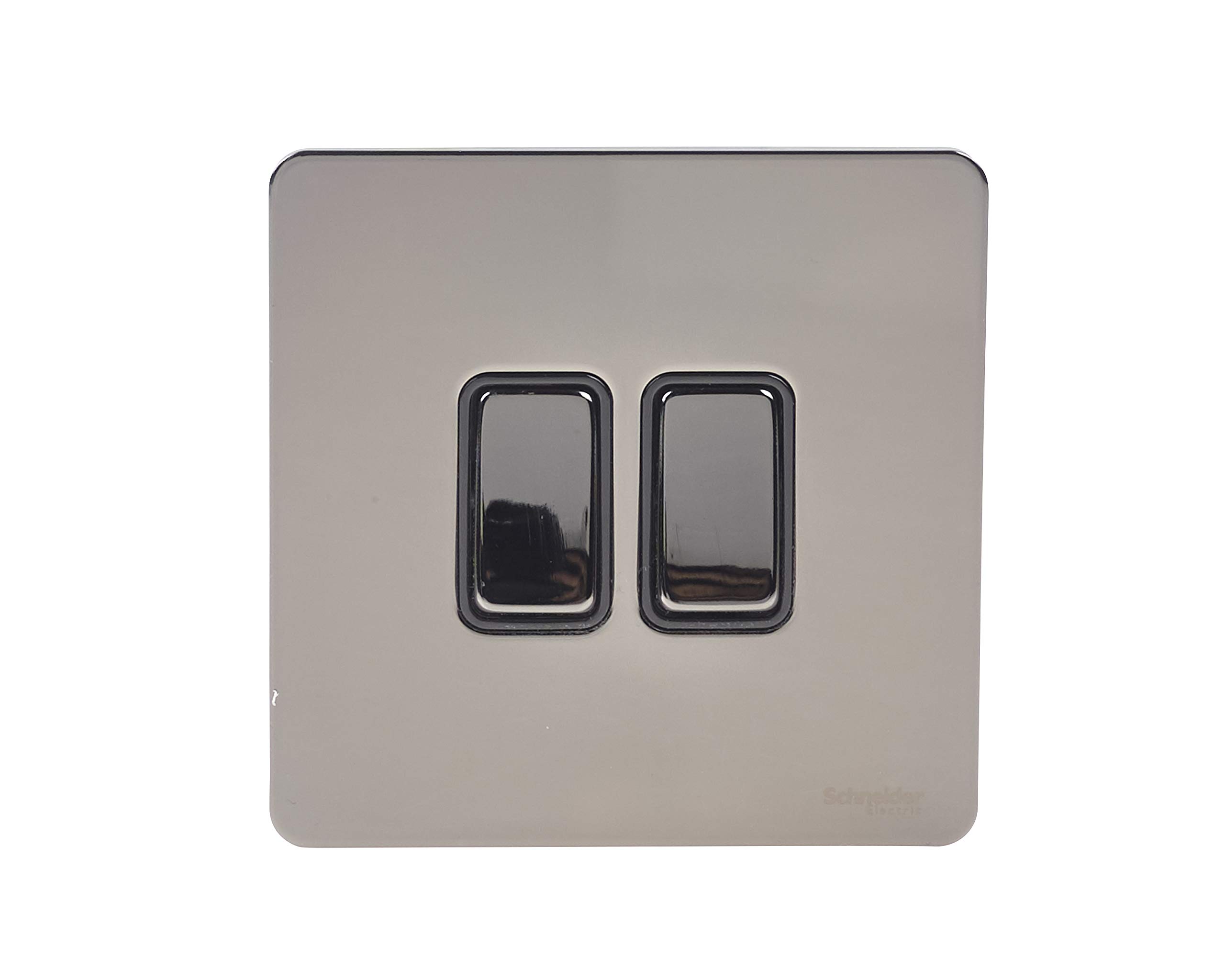 Schneider Electric Ultimate Screwless Flat Plate - Double Rocker 2 Way Light Switch, Single Pole, 16AX, GU1422BBN, Black Nickel with Black Insert — image 1