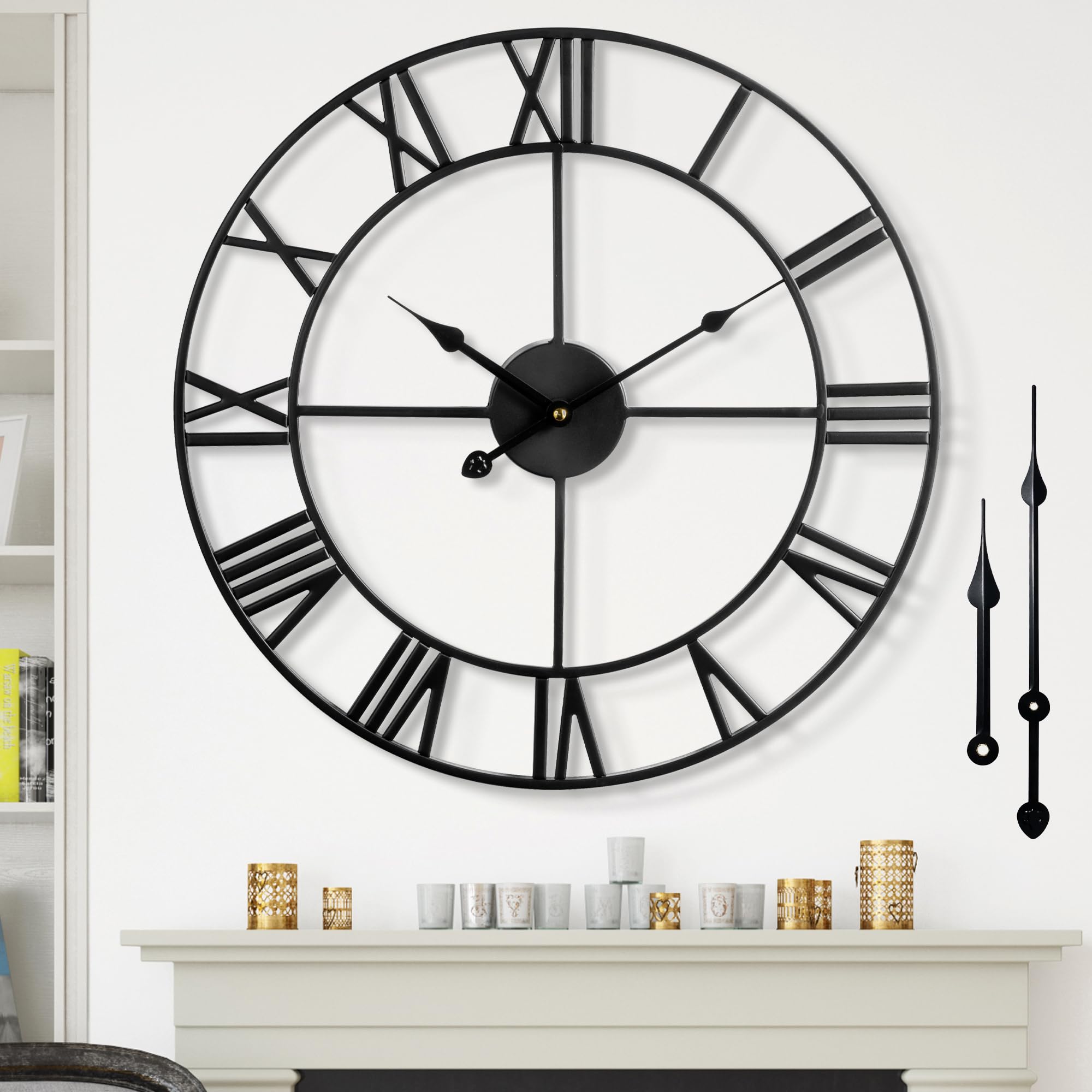 Photo 1 of ** SOLD AS IS, NO REFUND/RETURN** SEE COMMENTS!
1st owned Large Wall Clock Silent Non-Ticking Roman Numerals Vintage Battery Operated (24 inch,18inch,16inch) Farmhouse Wall Clock for Living Room, Bedroom, Kitchen, Cafe Decor-Black 47CM