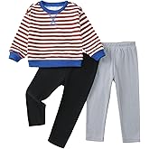 Jecson Toddler Girl Clothes Set: Soft Stretch 3pcs Outfits Colorful Striped Sweatshirt & Leggings Cute Fall Home School 2-8Y