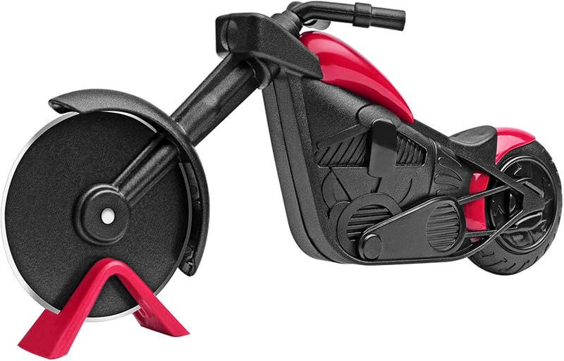 KUONIIY Motorbike Pizza Cutter Wheel Stainless Steel Plastic Black Red 21.5cm