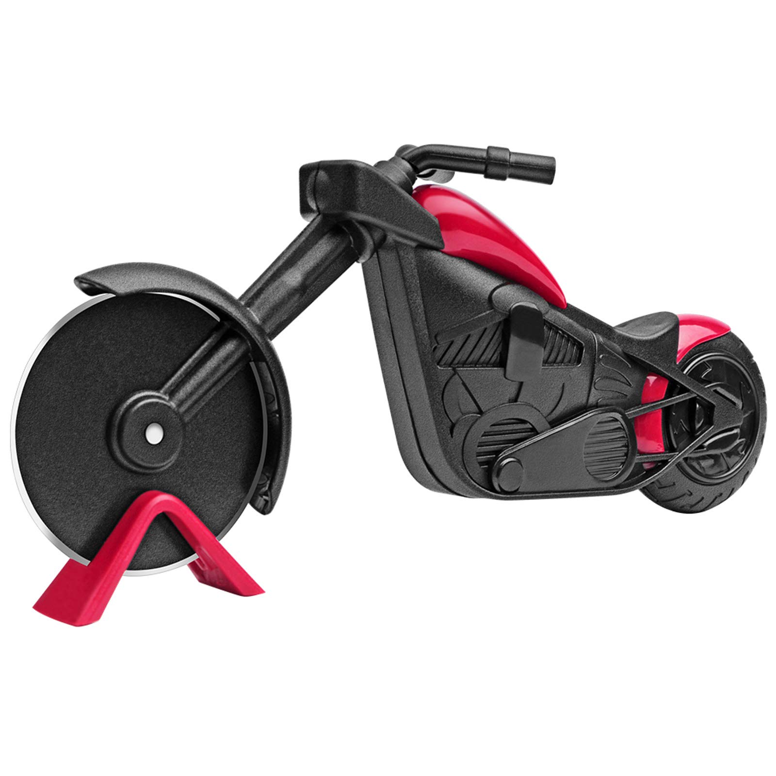 KUONIIY Motorbike Pizza Cutter: the Pizza Wheel, Made of Stainless Steel and Plastic, Beautiful for Display and Applicable to Serve as a Creative Gift (21.5 * 8.5cm, Black and red)