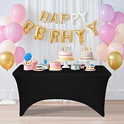 6 Pack 6 Feet Black Spandex Tablecloth for