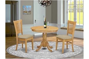 East West Furniture ANVA3-OAK-C 3 Piece Kitchen Table Set for Small Spaces Contains a Round Dining Room Table with Pedestal and 2 Linen Fabric Upholstered Chairs, 36x36 Inch, Oak