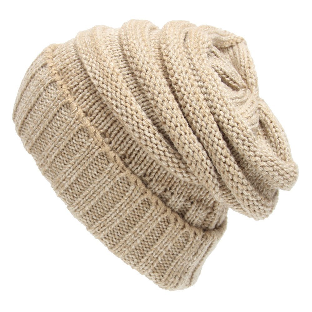 Aszune Warm Beanie Cap Oversized Knitting Hat Unisex Wool Cap (Beige)