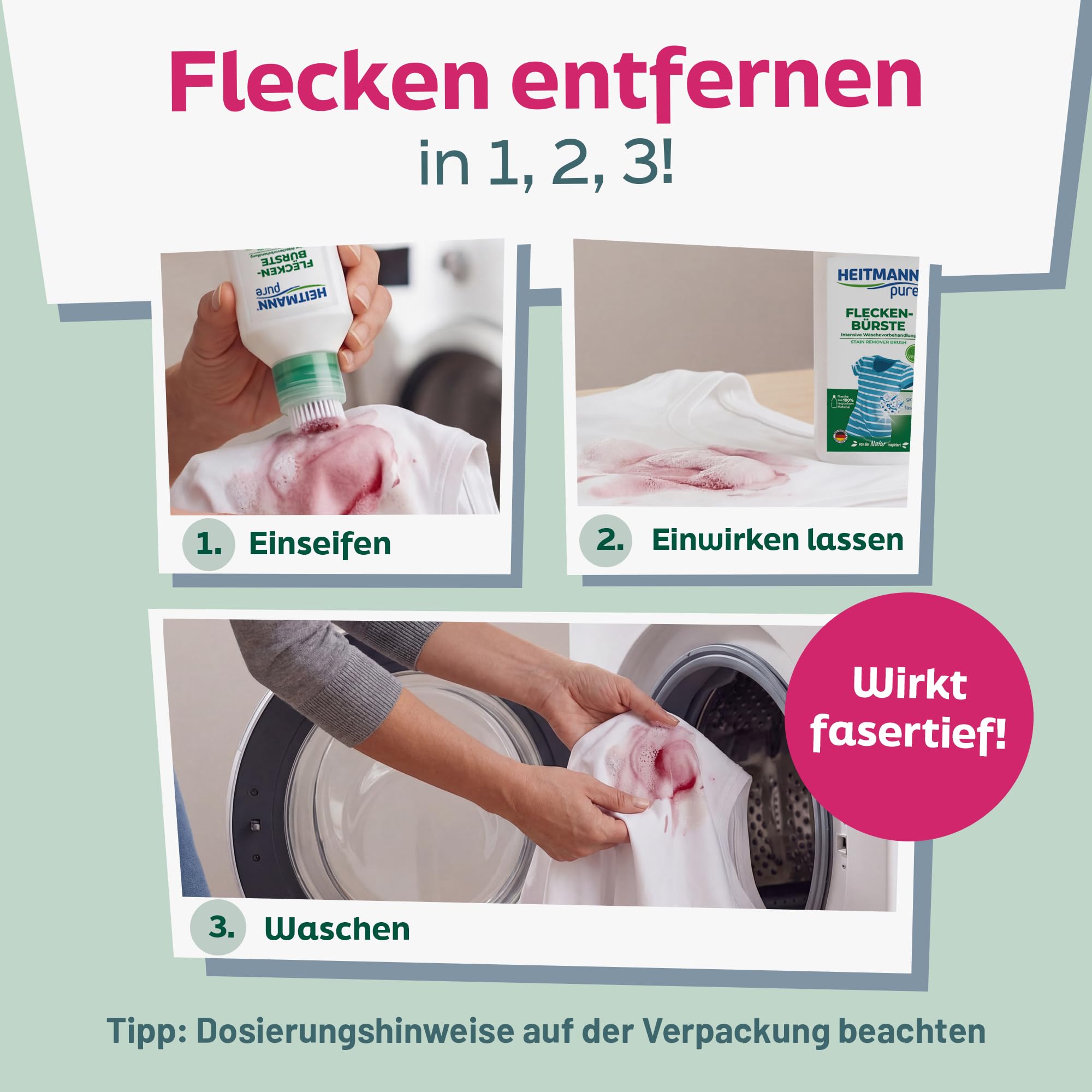 HEITMANN pure Fleckenbürste | Veganer Flecklöser mit praktischem Bürstenkopf | Ideal für Kragen und Manschetten | 250 ml 5
