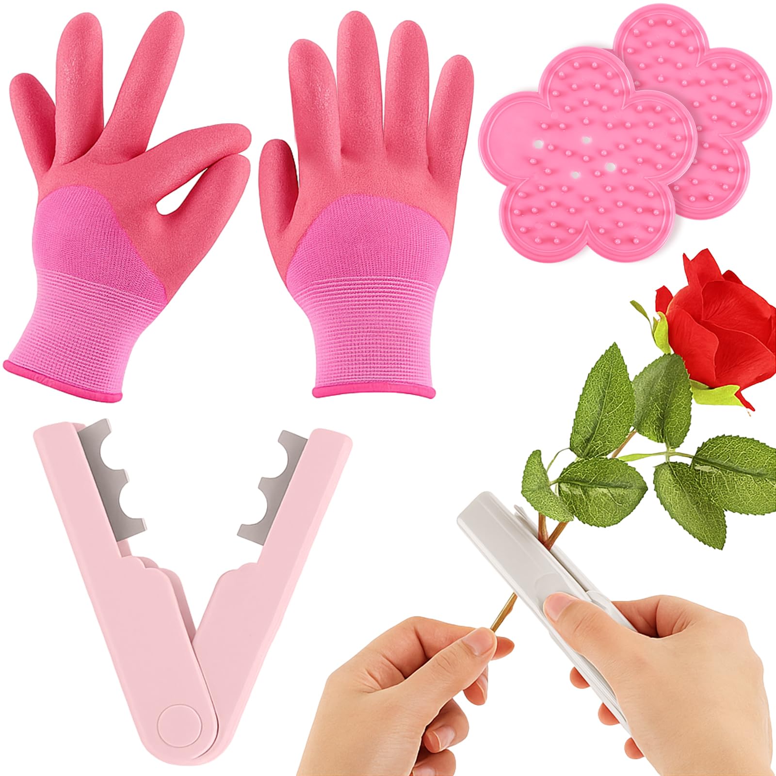 Photo 1 of Lasnten 5 Pcs Rose Leaf Thorn Stripper Kit Include 4 Rose Stem Leaf Thorn Stripper Stripping Tools and 1 Pair Garden Glove for Floral DIY Making and Florist Supplies