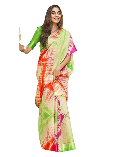 Women's Kora Silk Saree with Blouse Piece (SHIBOURI-50198, Multicolor)
