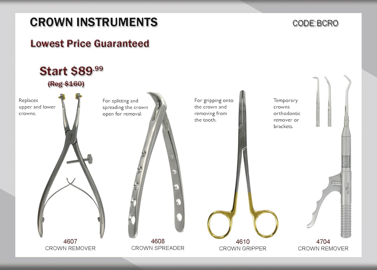 Dental USACrown Instruments Set CodeBCRO Industrial