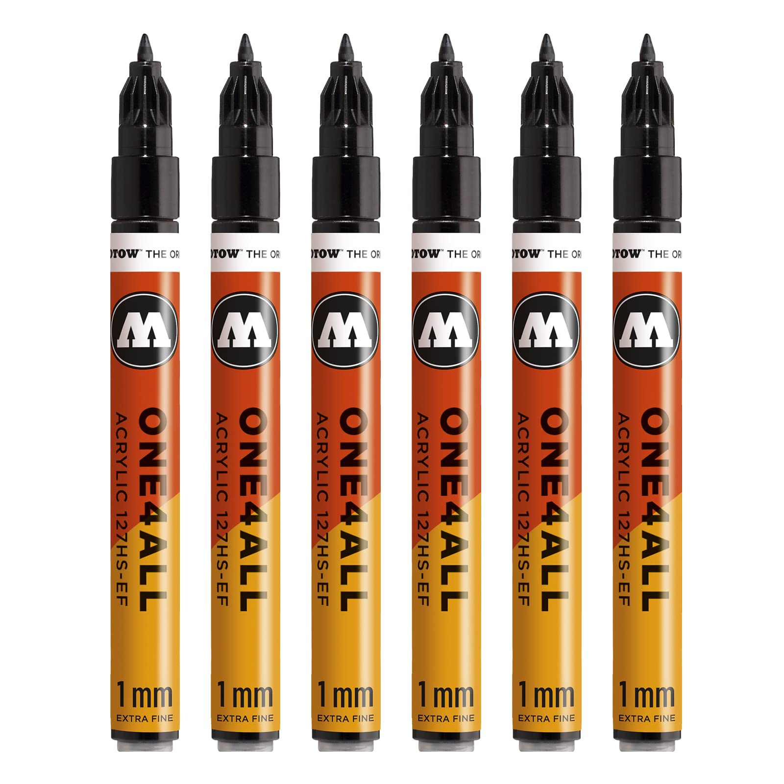 Molotow MO127101 ONE4ALL 127 HS-EF Marker Pen, Black, Pack of 6