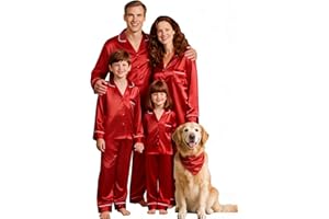 SWOMOG Family Matching Button Down Pajamas Pjs Silk Satin Long Sleeve Shirt Long Pants Set Sleepwear 2 Pcs Outfits Loungewear