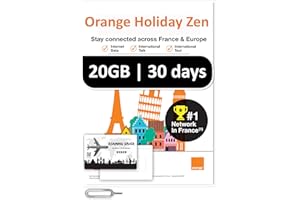 ROAMING SAVER Orange Holiday Europe Prepaid Sim 20GB Internet Data | 30 Days-Use | Data tethering Allowed | 30min & 200 SMS from Europe to Any Country Worldwide+1 Sim Card Holder+1 Pin
