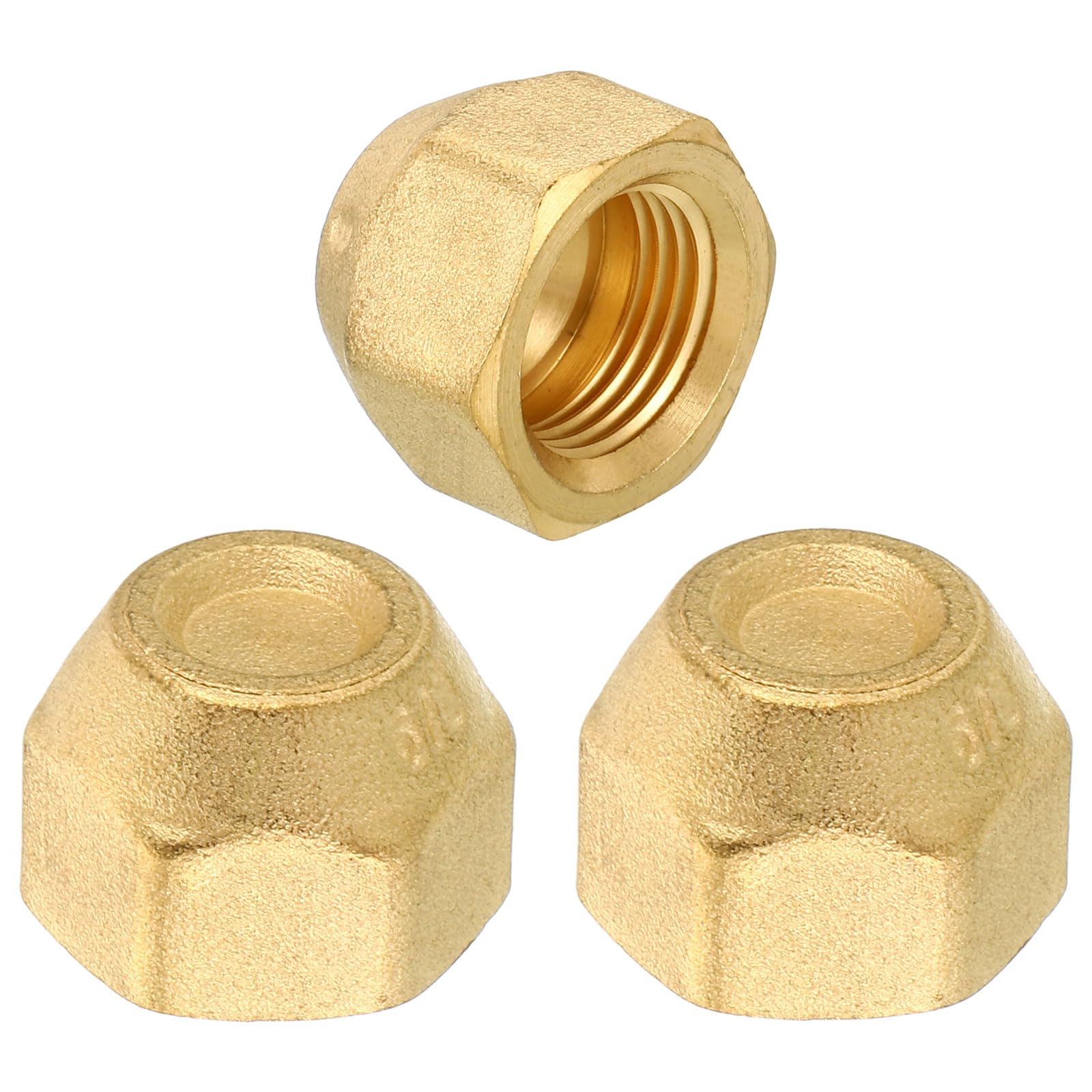 PATIKIL 3/8" Brass Flare Cap, 5/8-18UNF Female Thread 3Pcs SAE Flare Fitting 45 Degree Hex Pipe Fittings for Air Conditioner Refrigeration