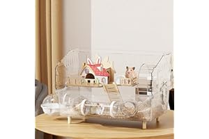 LOLLBIRD Large Hamster Cage 17x11x13 Inch Acrylic Habitat - Multi-Level Enclosure for Dwarf/Syrian Hamsters, Mice & Gerbils (Ventilated Design & Removable Base) (Red Villa, 17x11x13)