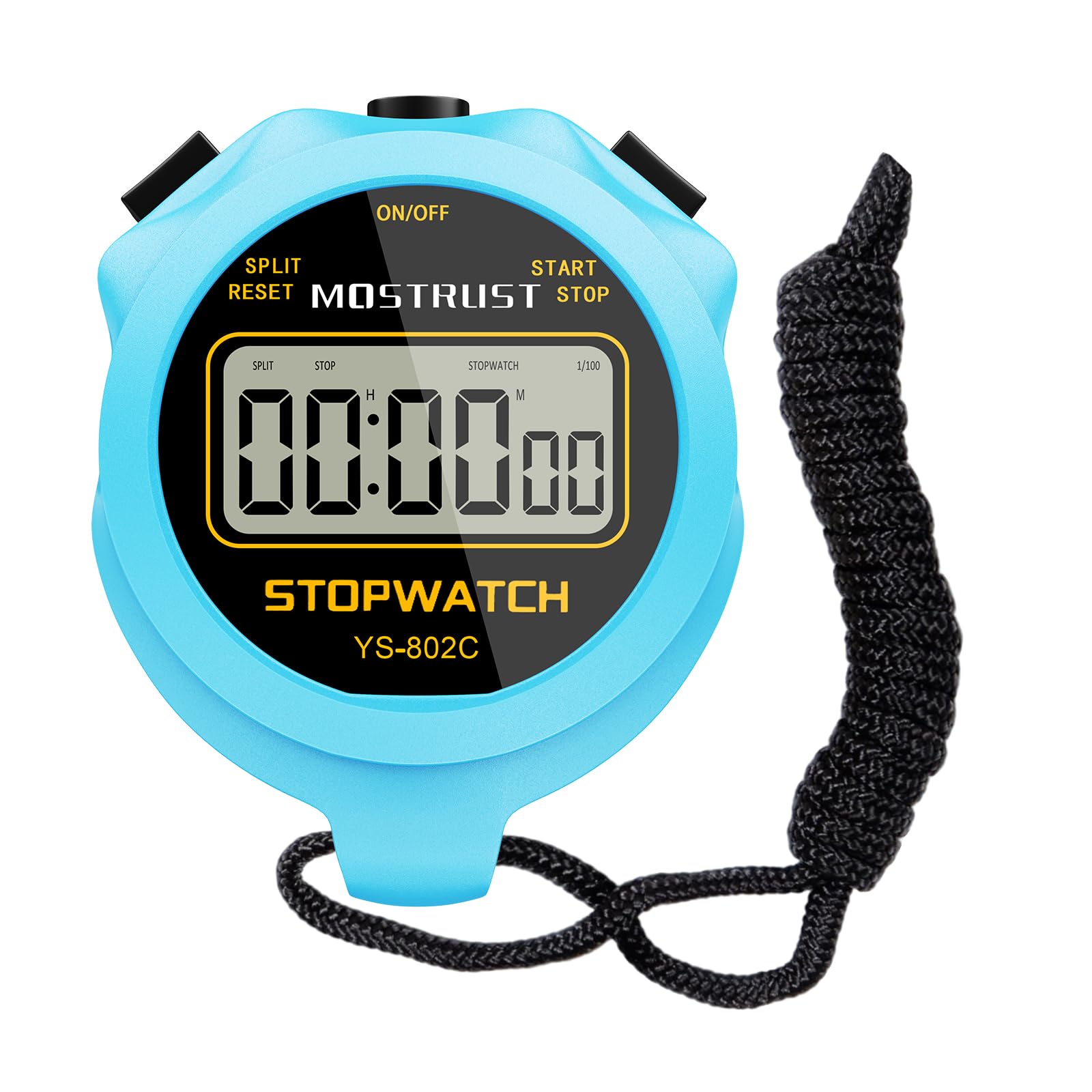 MOSTRUST Digital Simple Stopwatch, Simple Stopwatch, No Bells, No Watch, No Alarm, Quiet, On/Off with Neck Strap for Swimming, Running, Sports, Training, Trainer, Kids, Blue