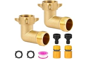 SUKABU Solid Brass 3/4" FHT x 3/4" MHT, Full Flow, Eliminates Hose Stress/Strain