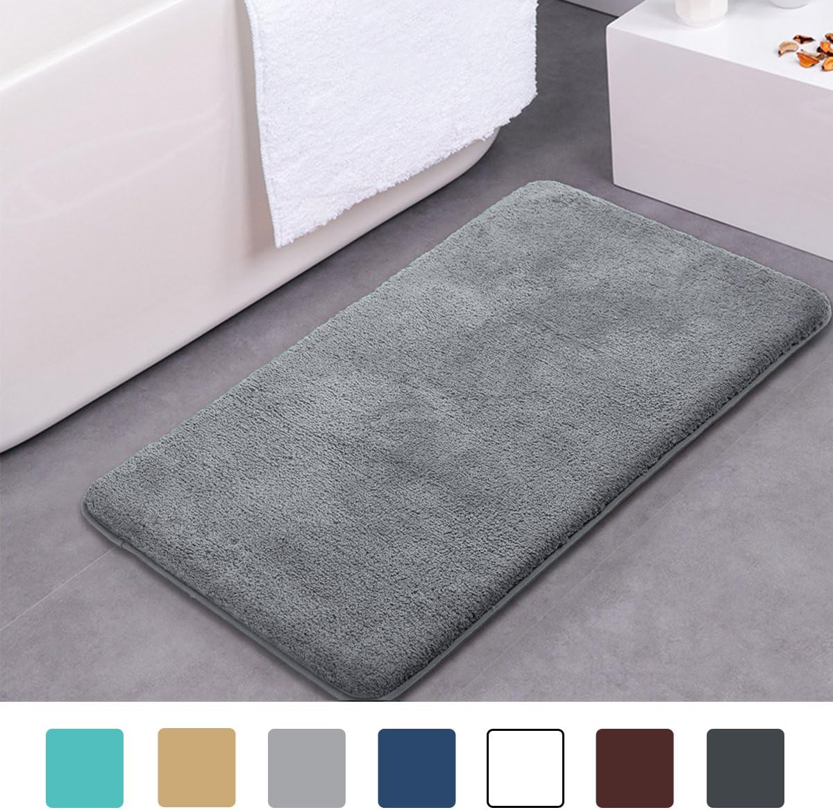 MAYSHINE Nonslip Bathroom Rug Bath Mat Machinewashable Soft Microfiber50x80 cm Light Grey