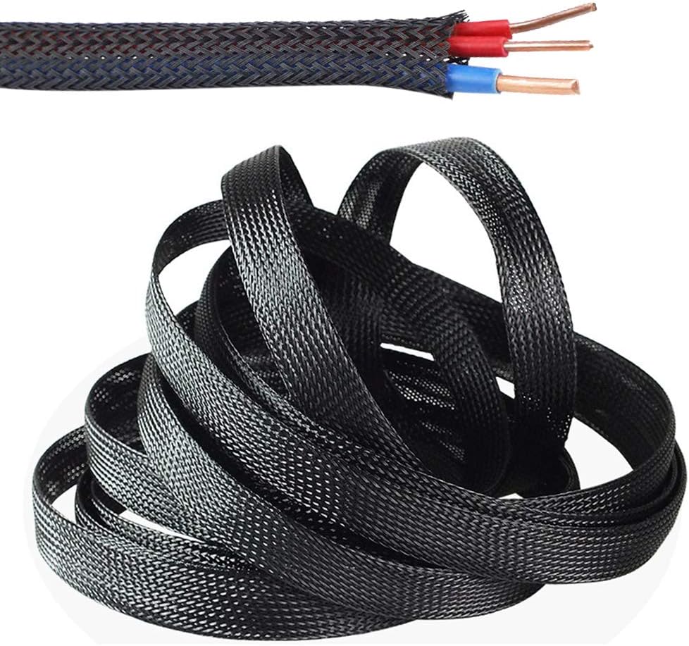 SENDILI Cutable Flexible Cable Tidy - 10m Black Nylon Wire Sleeve Management for Office and Home DIY Cable Tidy Wrap, 12mm