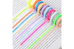 simarro 10 Rolls of Highlighter Tape, 0.23x16.4 ft Removable Colored Clear Highlighter Tapes, Fluorescent Neon Tape Annotation Supplies for Teachers, Students Reading Class Notes, Home Office