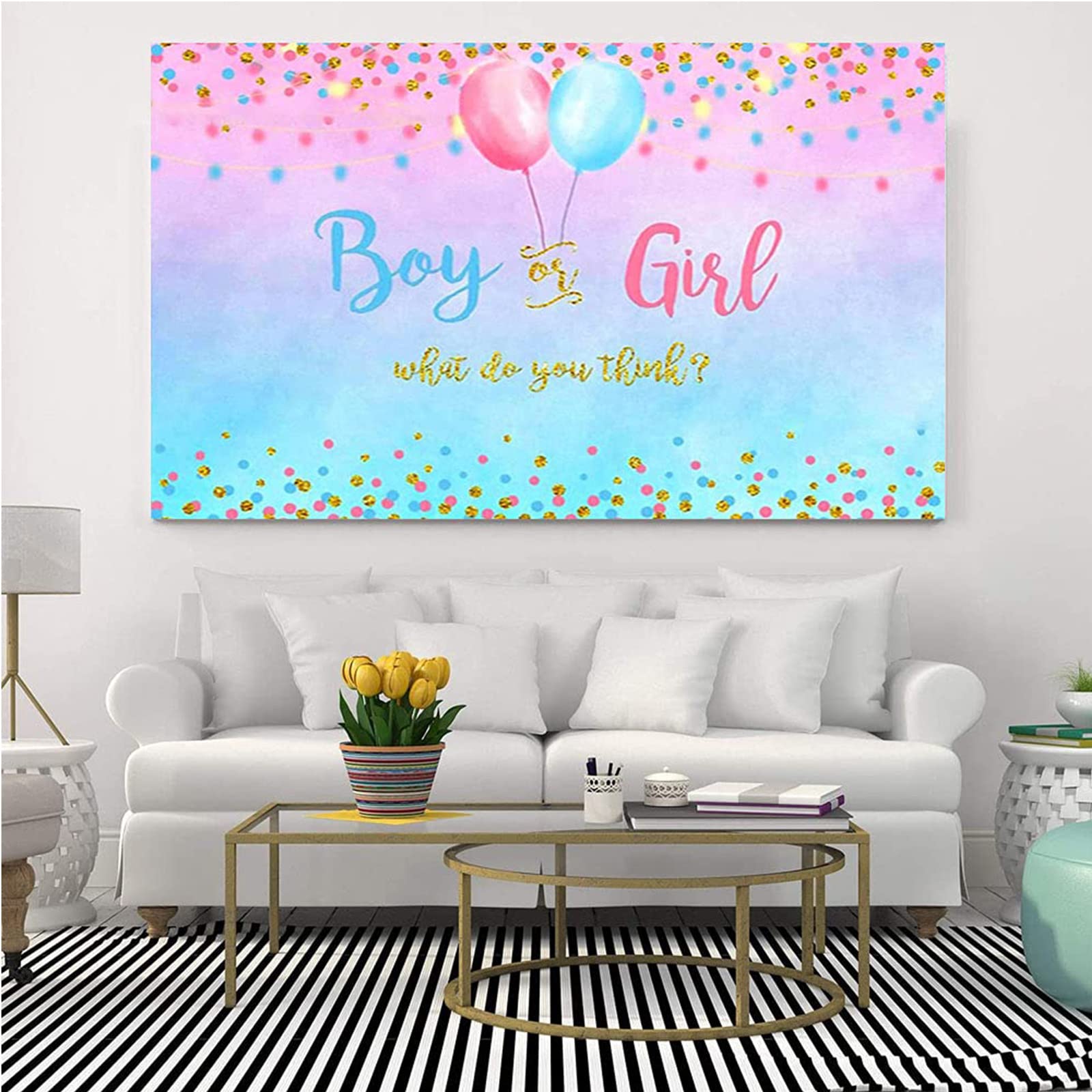 Bymivofun Gender Reveal Backdrop Banner, Boy or Girl Gender Reveal Backdrop Banner, Vinyl Professional Photography Backdrop, for Gender Reveal Party, Baby Showers (5 * 3 ft)