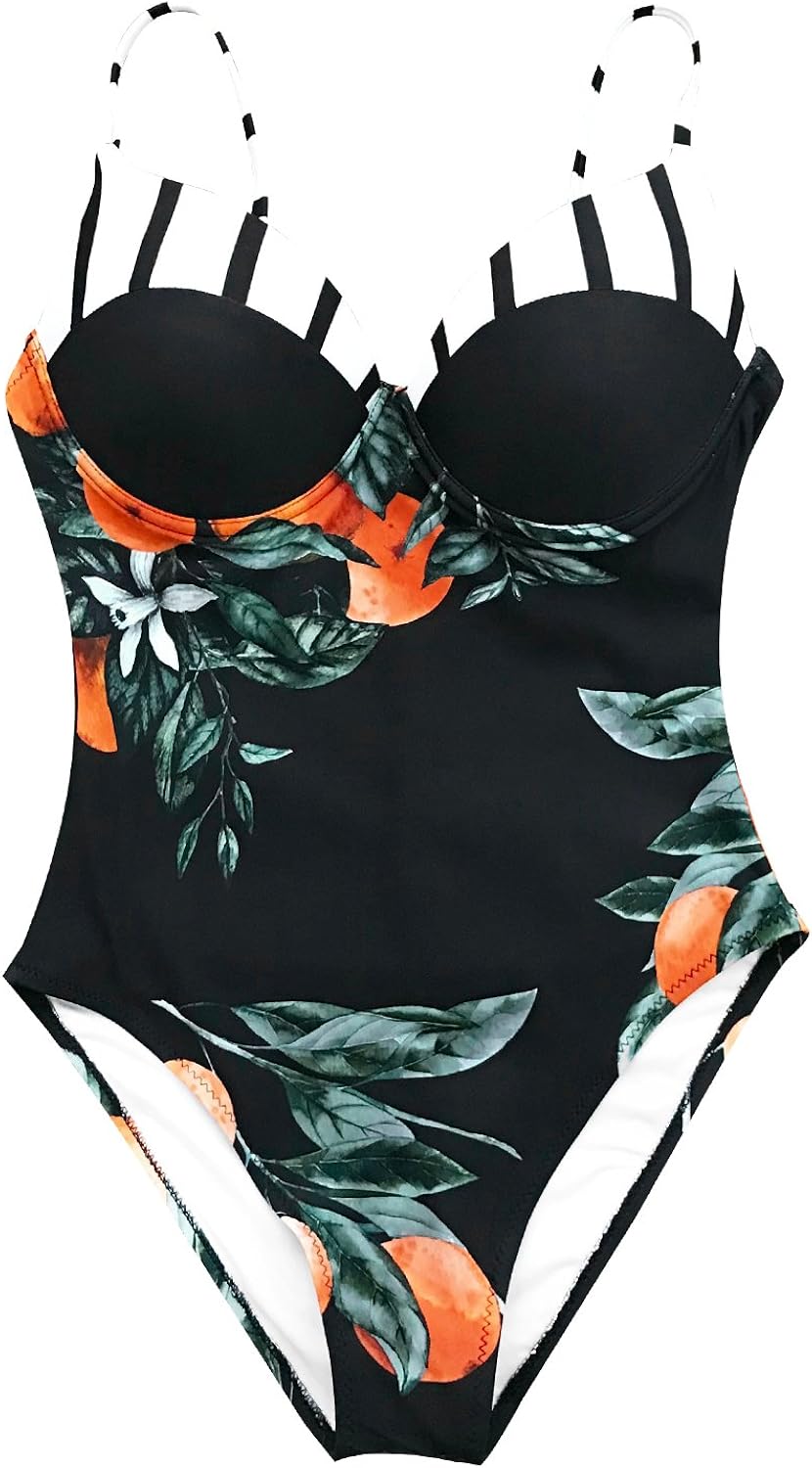 orange print swimsuit
