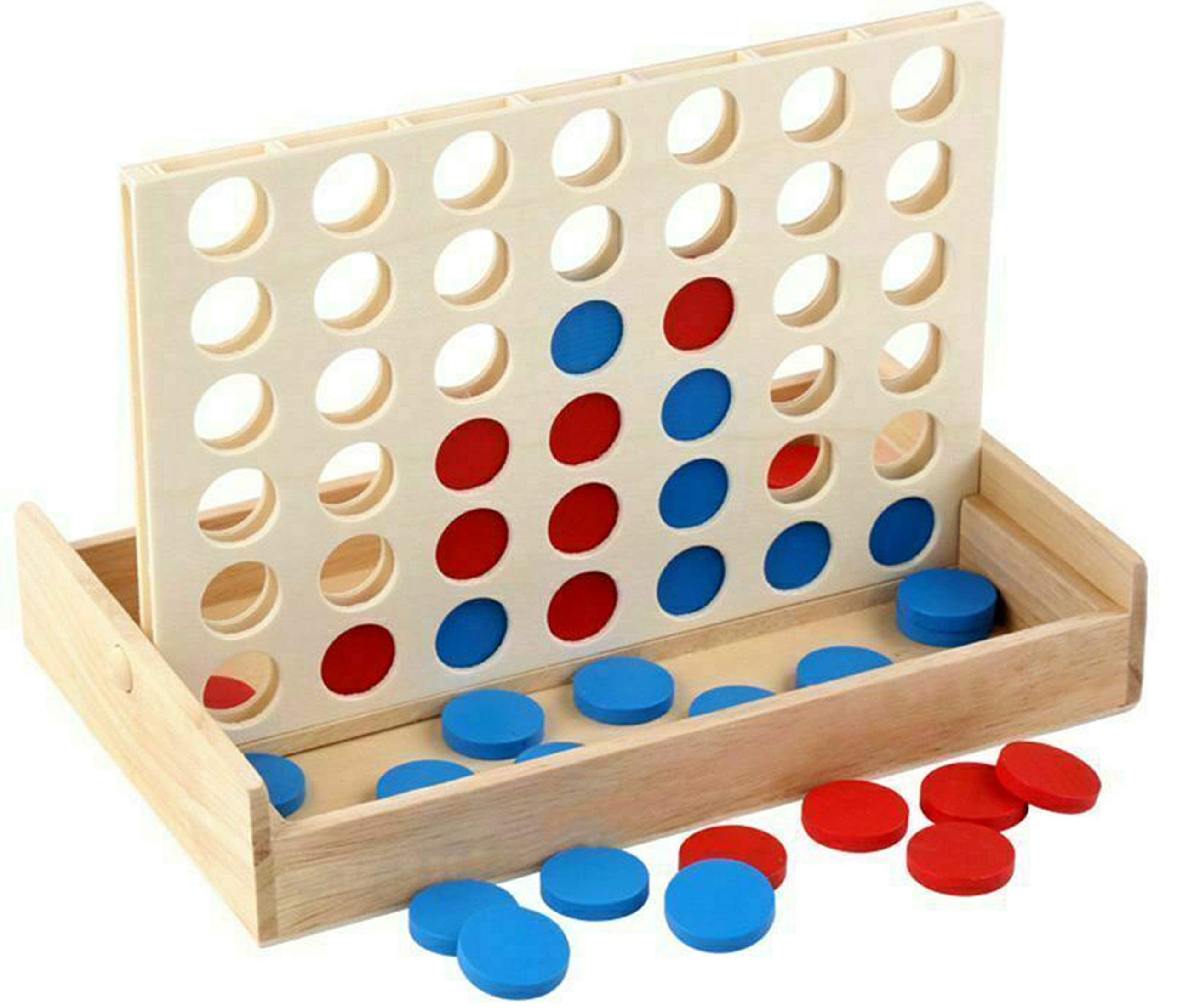 The Magic Toy Shop Wooden 4 in a Row Game - Classic Natural Finish Strategy Board Game - Portable & Travel Friendly with Integrated Storage, Great for 2 Players, Kids, Adults, & Family Fun, Ages 3+